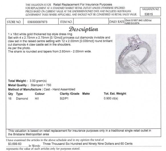 18CT WHITE GOLD THICKENED TOP STYLE DIAMOND DRESS RING VALUED @ $3699