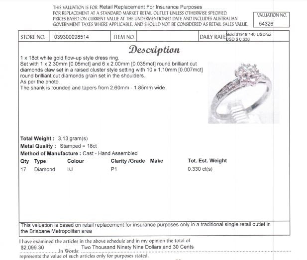 REDUCED! 18CT WHITE GOLD FLOW UP STYLE DIAMOND DRESS RING VALUED @ $2099