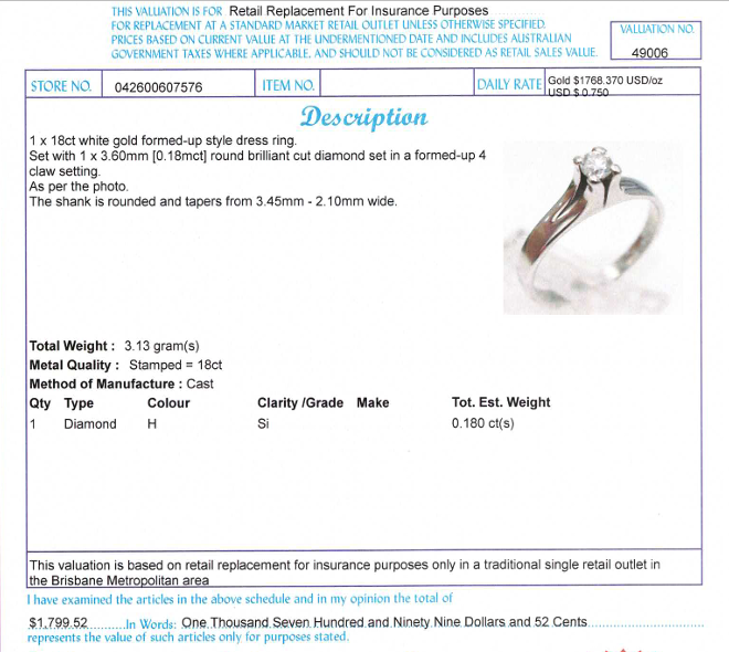 18CT WHITE GOLD FORMED UP STYLE DIAMOND DRESS RING VALUED @ $1799