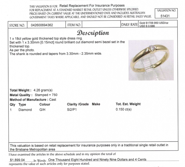 18CT YELLOW GOLD THICKENED TOP SEMI BEZEL SET DIAMOND DRESS RING VALUED @ $1899