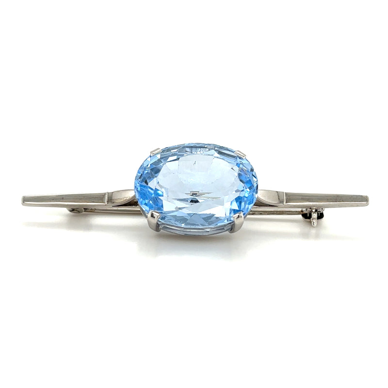 9ct WHITE GOLD SYNTHETIC SPINEL SET BAR BROOCH