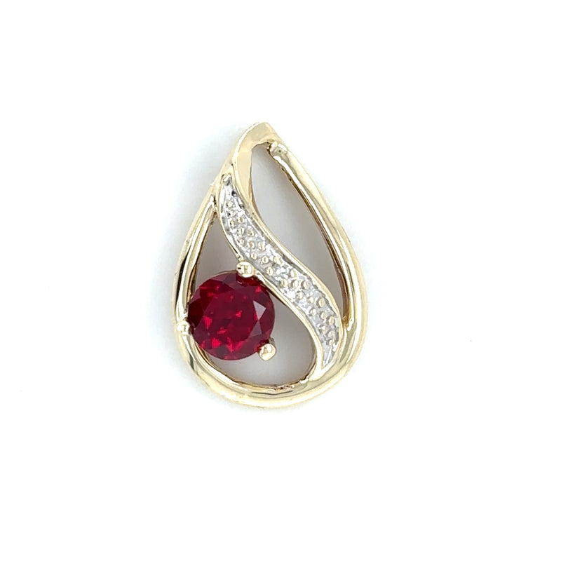 9ct YELLOW GOLD SYNTHETIC RUBY & DIAMOND SET PENDANT