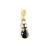 18ct TWO TONE GOLD NATURAL PEAR CUT SAPPHIRE & THREE DIAMOND SET PENDANT