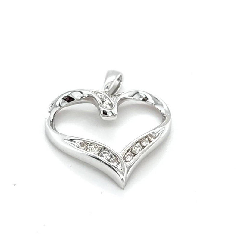 9CT WHITE GOLD AND DIAMOND HEART PENDANT