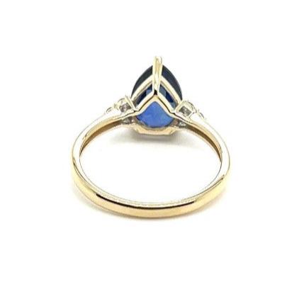 9ct YELLOW GOLD CREATED SAPPHIRE & DIAMOND DRESS RING