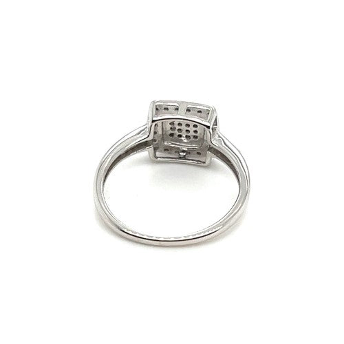 9ct WHITE GOLD SQUARE-SET CLUSTER DIAMOND DRESS RING