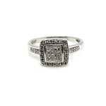 9ct WHITE GOLD SQUARE-SET CLUSTER DIAMOND DRESS RING