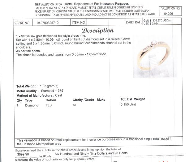 9CT YELLOW GOLD THICKENED TOP DIAMOND DRESS RING VALUED @ $699