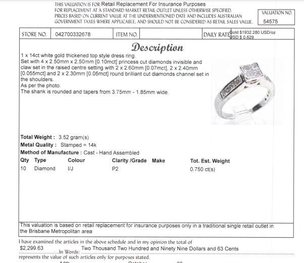 14ct WHITE GOLD THICKENED TOP DIAMOND DRESS RING VALUED @ $2299