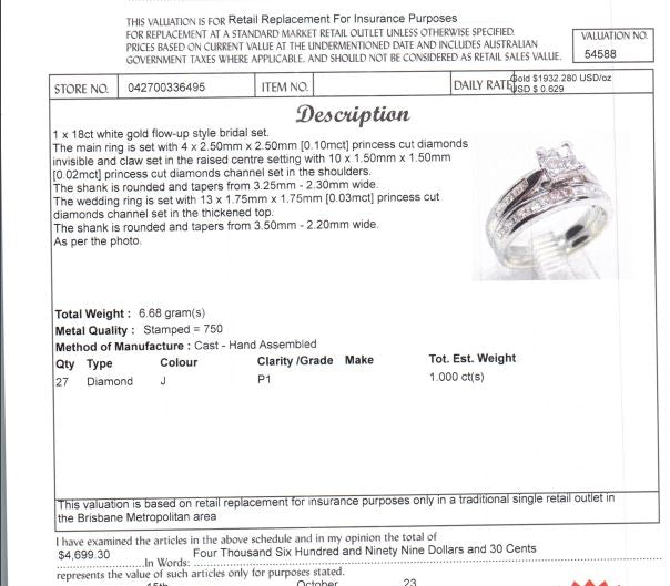 18CT WHITE GOLD FLOW UP STYLE BRIDAL SET VALUED @ $4699