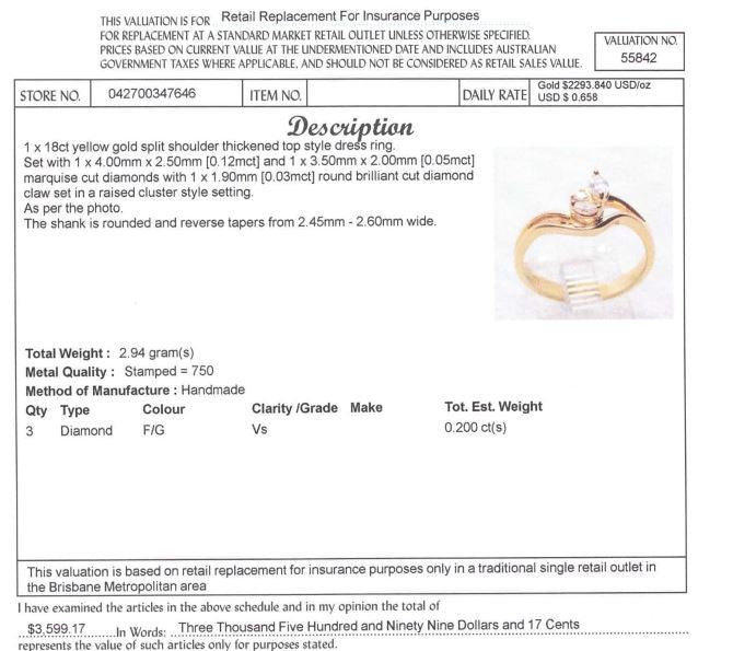 18CT YELLOW GOLD SPLIT SHOULDER DIAMOND DRESS RING VALUED @ $3599