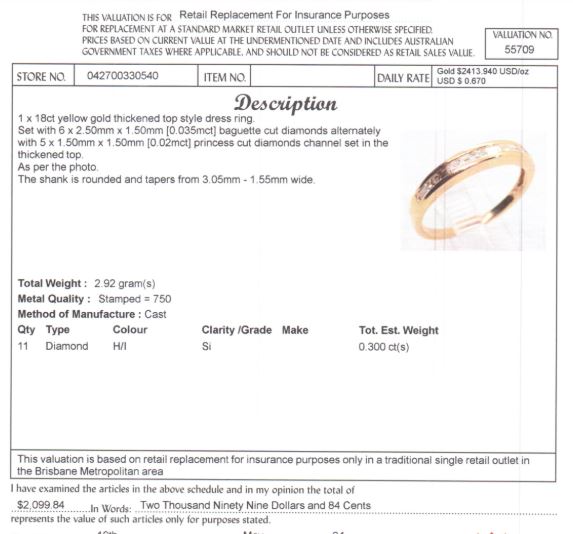 18CT YELLOW GOLD CHANNEL SET DIAMOND DRESS RING VALUED @ $2099