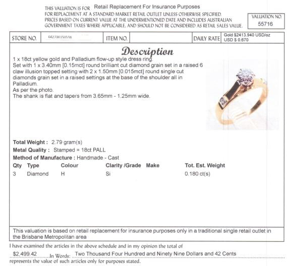 18CT YELLOW GOLD & PALLADIUM FLOW UP STYLE DIAMOND DRESS RING VALUED @ $2499