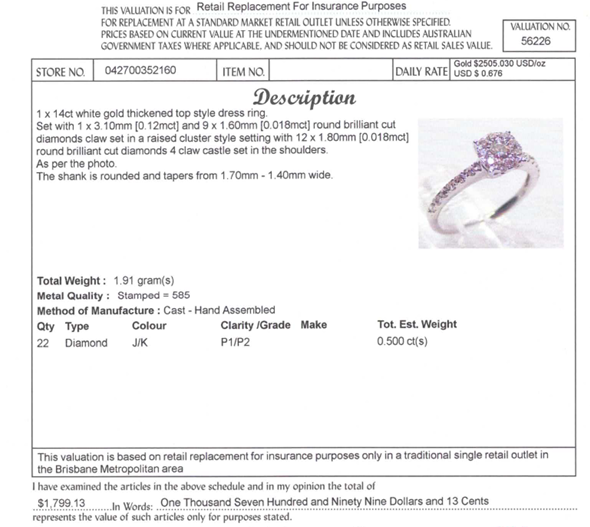 14CT WHITE GOLD THICKENED TOP DIAMOND DRESS RING VALUED @ $1799