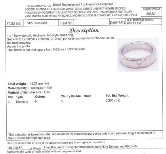 18CT WHITE GOLD THICKENED TOP DIAMOND MENS DRESS RING VALUED @ $5399