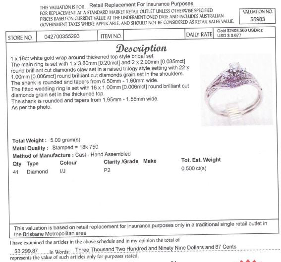 18CT WHITE GOLD WRAP AROUND STYLE DIAMOND BRIDAL SET VALUED @ $3299