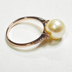 9ct ROSE GOLD CULTURED PEARL @ DIAMOND DRESS RING