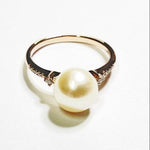 9ct ROSE GOLD CULTURED PEARL @ DIAMOND DRESS RING