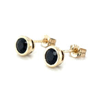 9ct YELLOW GOLD BLACK SAPPHIRE SET STUD EARRINGS