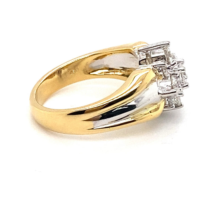 18CT YELLOW & WHITE GOLD THICKENED TOP DIAMOND DRESS RING VALUED @ $5299