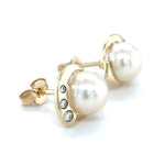 9ct YELLOW GOLD CULTURED PEARL AND DIAMOND SET STUD EARRINGS