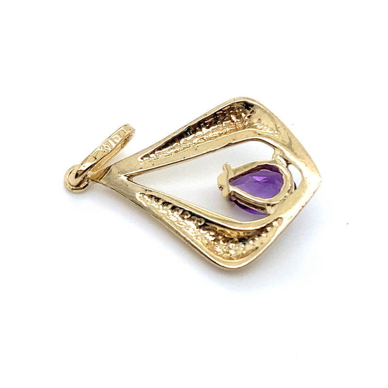 9CT YELLOW GOLD AMETHYST SET IN DROP STYLE PENDANT