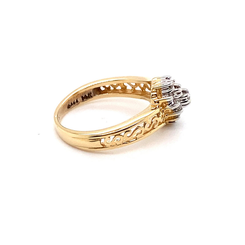 14CT YELLOW GOLD SCROLL FILGREE PATTERN DIAMOND DRESS RING VALUED @ $1199