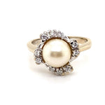 18CT WHITE GOLD CULTURED PEARL & DIAMOND DRESS RING VALUED @ $3899