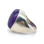 OVAL CABOCHON CUT AMETHYST BEZEL SET IN SILVER RING