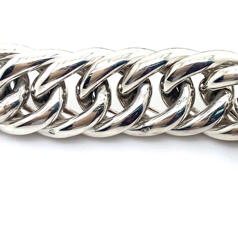 SILVER 21CM HOLLOW DOUBLE CURB LINK BRACELET