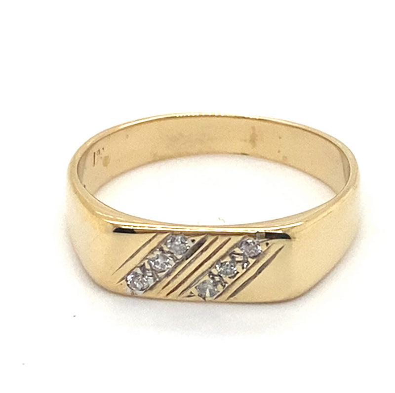 9CT YELLOW GOLD DIAMONDS SET IN  TWO ROWS MENS DRESS RING