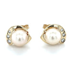 9ct YELLOW GOLD CULTURED PEARL AND DIAMOND SET STUD EARRINGS