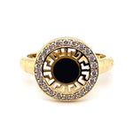 14CT YELLOW GOLD ONYX & CUBIC ZIRCONIA SET IN THE RAISED ROUND SETTING RING