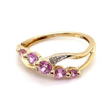 9CT YELLOW GOLD SYNTHETIC PINK SAPPHIRES & DIAMOND DRESS RING TW 1.5g