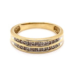 9CT YELLOW GOLD CHANNEL SET DIAMONDS IN 2 ROWS DRESS RING