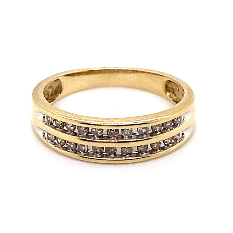 9CT YELLOW GOLD CHANNEL SET DIAMONDS IN 2 ROWS DRESS RING