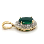 9CT YELLOW GOLD SYNTHETIC EMERALD & DIAMOND PENDANT