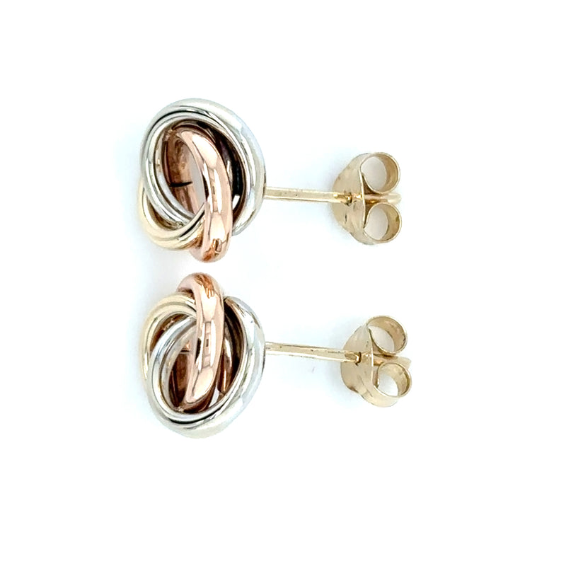 9ct YELLOW, ROSE AND WHITE GOLD KNOT STUD EARRINGS