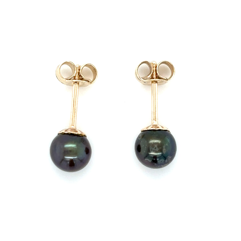 9ct YELLOW GOLD TAHITIAN CULTURED PEARL SET STUD EARRINGS