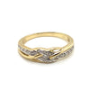 9CT YELLOW GOLD DIAMONDS SET IN CROSS OVER PATTERN DRESS RING