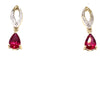 9CT YELLOW GOLD SYNTHETIC RUBIES & DIAMONDS SET IN DROP STYLE STUD EARRINGS