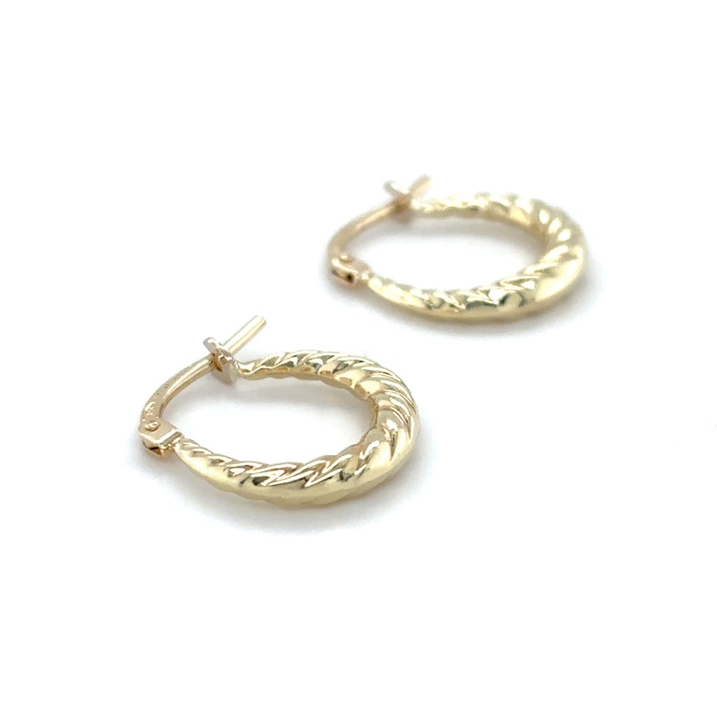 9ct YELLOW GOLD TWIST PATTERNED HOOP EARRINGS