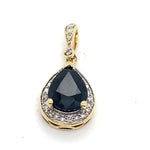 10CT YELLOW GOLD PEAR CUT SAPPHIRE SURROUNDED BY DIAMOND PENDANT