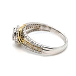 14CT YELLOW & WHITE GOLD SPLIT SHOULDER DIAMOND DRESS RING VALUED @ $3899