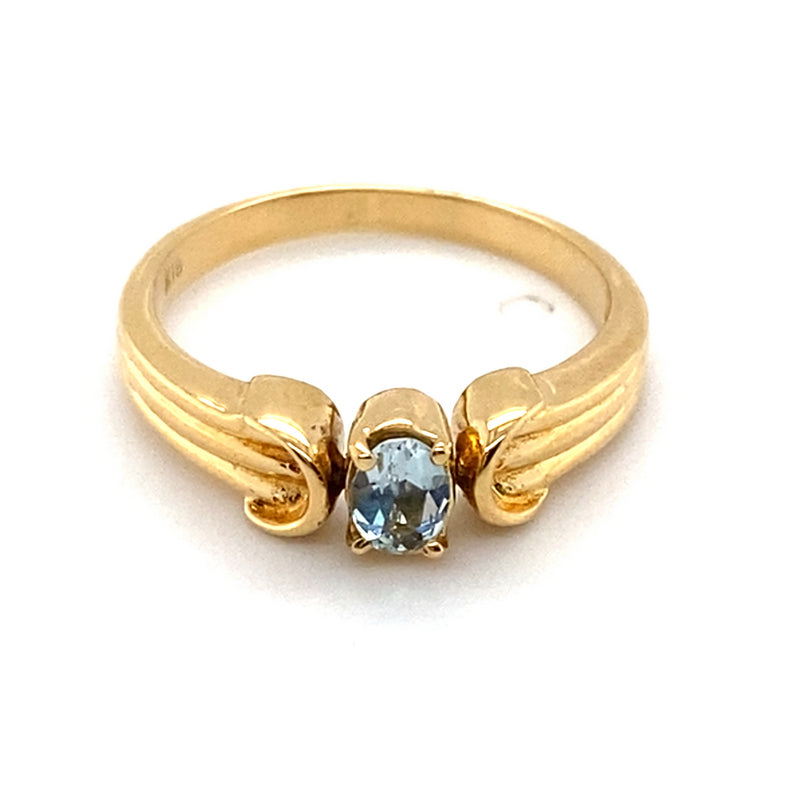 18CT YELLOW GOLD SPINNING CENTRE SETTING DIAMOND & AQUAMARINE RING VALUED $1499