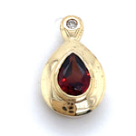 9CT YELLOW GOLD DIAMOND & PEAR CUT GARNET PENDANT TW 1.1g