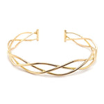 9CT YELLOW GOLD CROSS OVER PATTERN CUFF STYLE BANGLE TW 6.2g