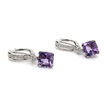 14CT WHITE GOLD AMETHYST & DIAMOND DROP STYLE EARRINGS VALUED @ $1999