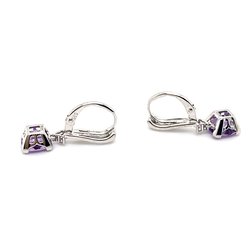 14CT WHITE GOLD AMETHYST & DIAMOND DROP STYLE EARRINGS VALUED @ $1999