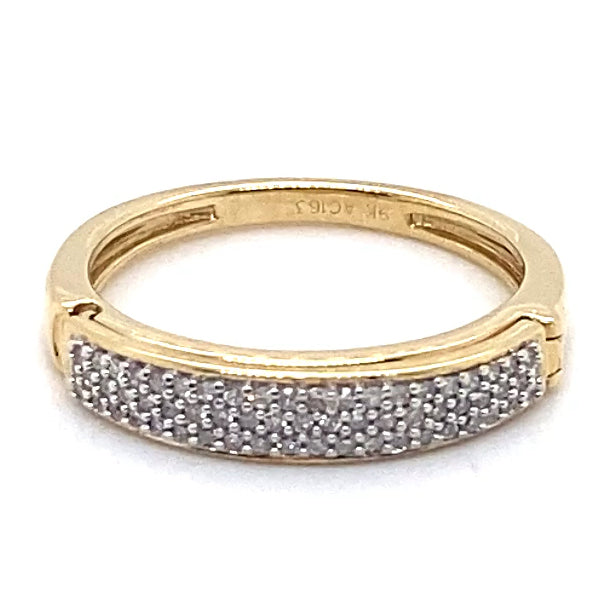 9CT YELLOW GOLD HINGED THICKENED TOP DIAMOND DRESS RING VALUED @ $999